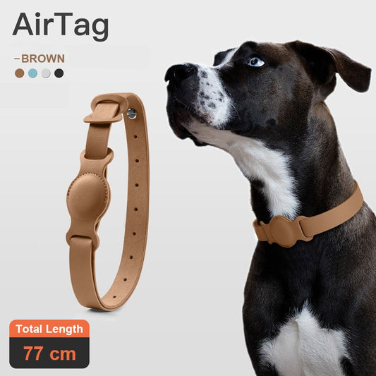 Leather Pet Adjustable Collar For Apple Airtag Location Tracker Dog Cat Anti-lost AirTag Case Collar