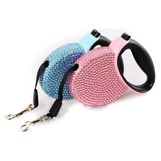 Pet Retractable Leash With Rhinestone Bling Crystal Cat Puppy Dog Lead Pink Blue 3M Flat Line Drop Shipping - Mea Papilones